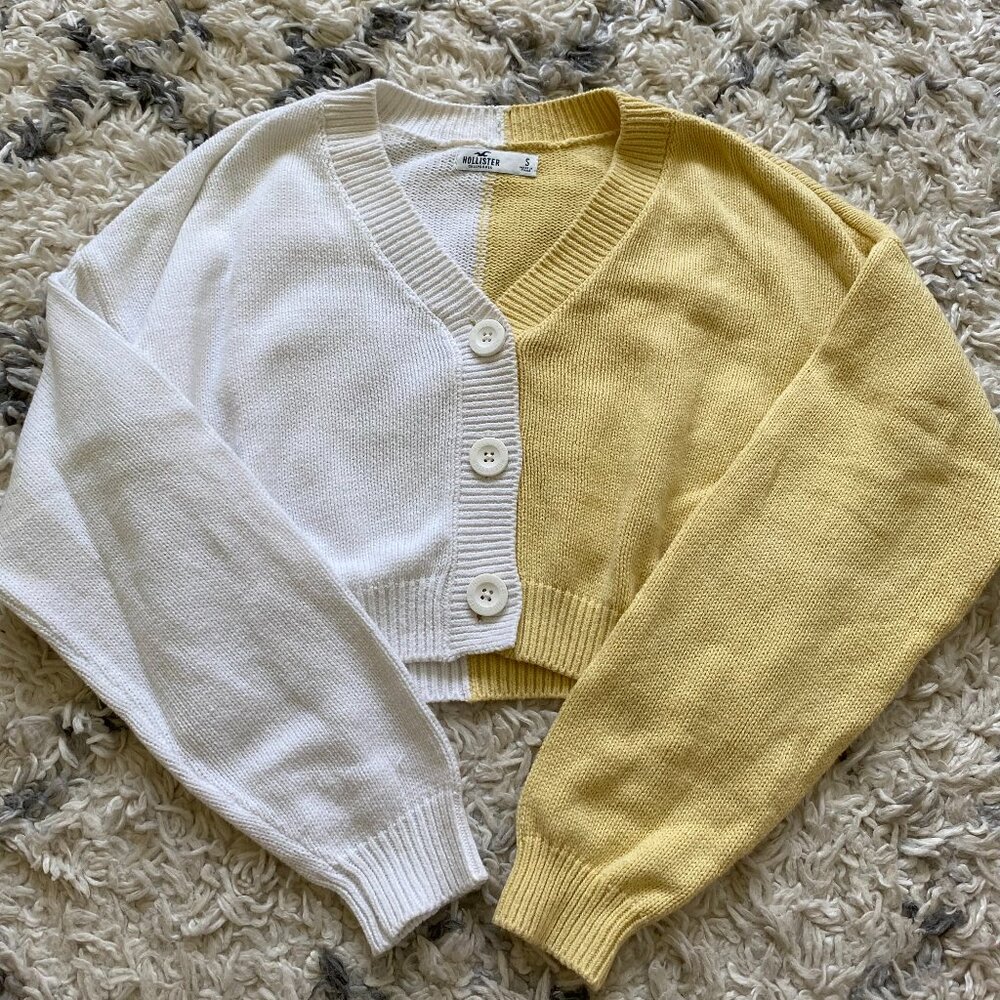 Hollister Cropped button-up v-neck sweater